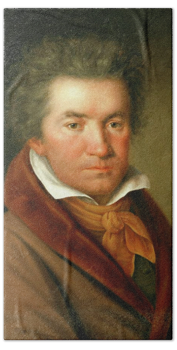 Ludwig Van Beethoven Bath Towel featuring the painting Portrait of Ludwig van Beethoven -1770 - 1827- German composer and pianist., Artist unknown. by Album