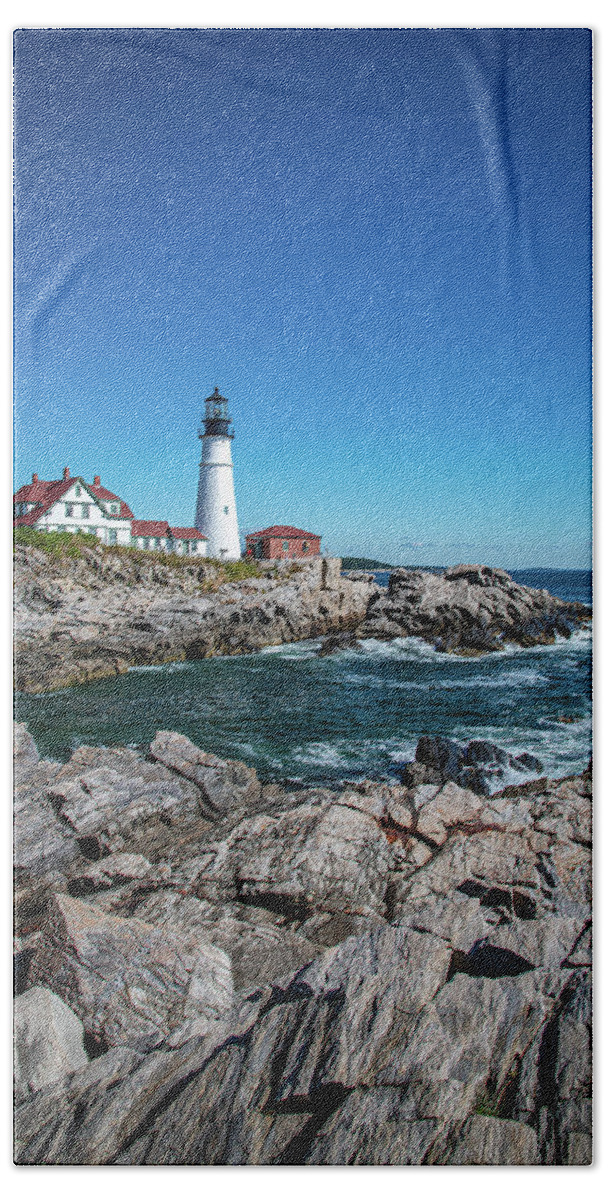 Portland Head Lighthouse Hand Towel featuring the photograph Portrait of Portland Head Lighthouse by Robert J Wagner