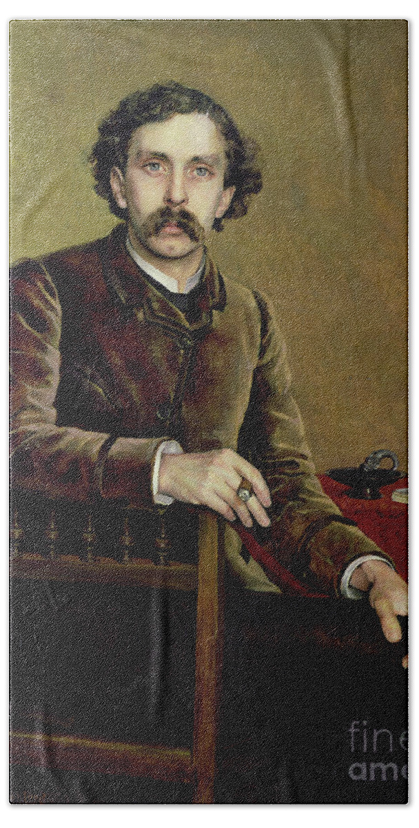 Cigar Bath Towel featuring the painting Portrait Of Stephane Mallarme, 1887 by Francois Nardi