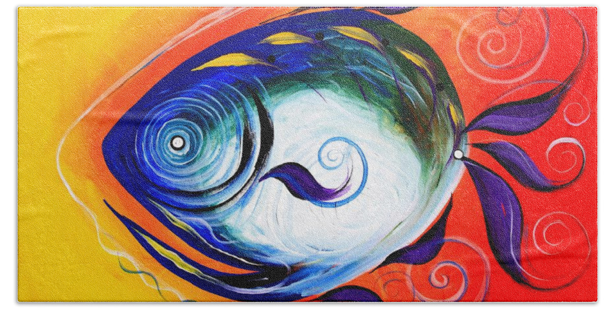 Fish Bath Towel featuring the painting Positive Fish by J Vincent Scarpace