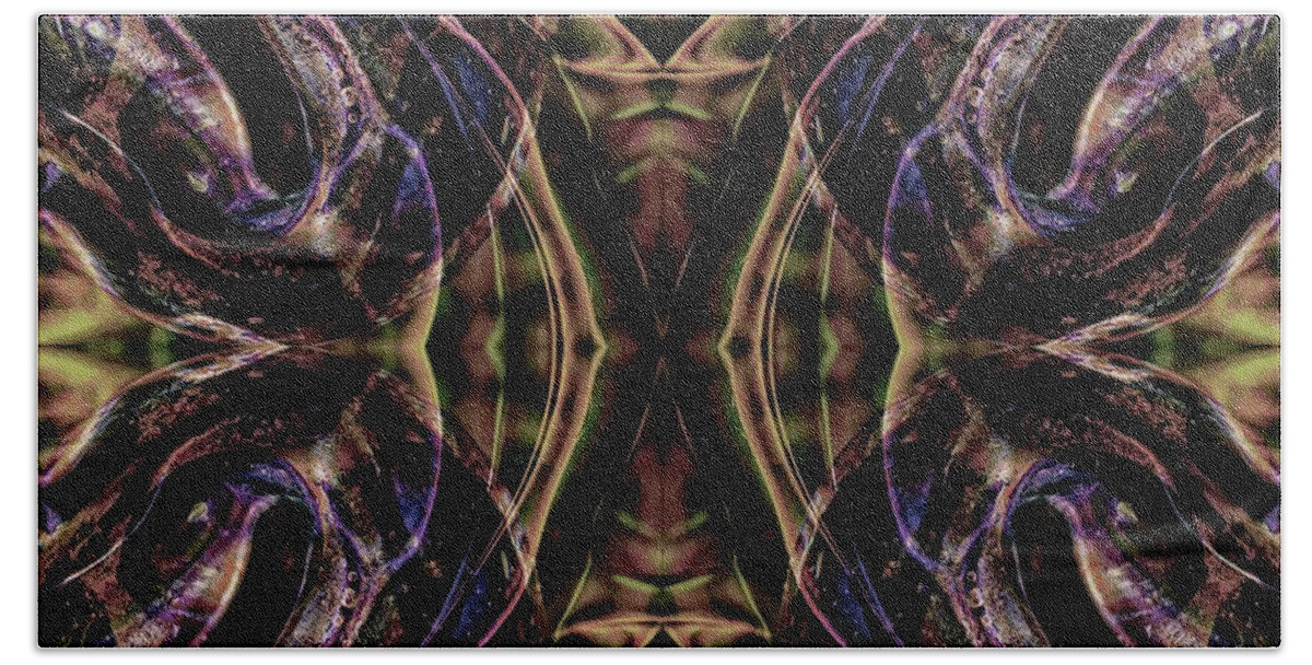 Abstract Bath Towel featuring the mixed media Powerful Purple by Jolanta Anna Karolska