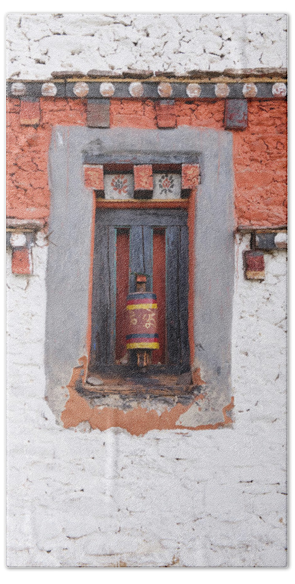 Ip_10280619 Bath Towel featuring the photograph Prayer Wheels At Jampey Lhakhang Temple, Bhutan by Lukas Larsson Jalag