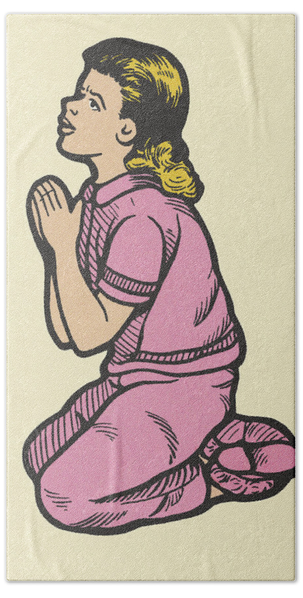 Adolescence Hand Towel featuring the drawing Praying Girl Kneeling by CSA Images