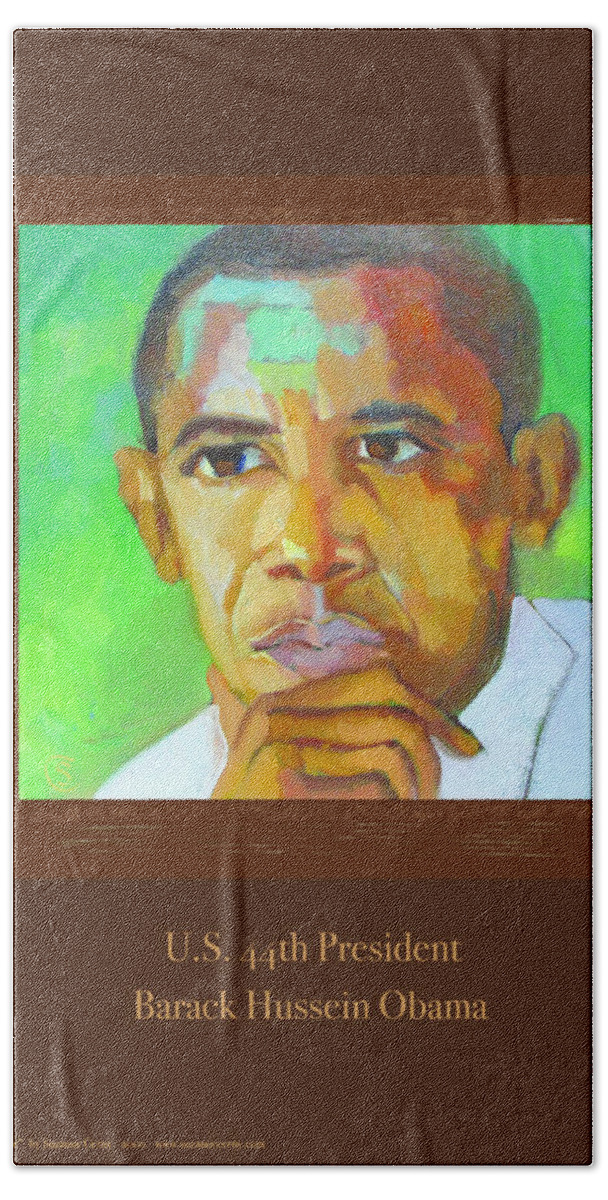 Presendential Bath Towel featuring the digital art President Barack Hussein Obama, Poster by Suzanne Giuriati Cerny