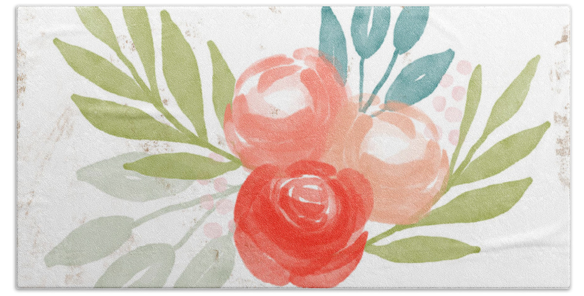 Roses Bath Sheet featuring the mixed media Pretty Coral Roses - Art by Linda Woods by Linda Woods
