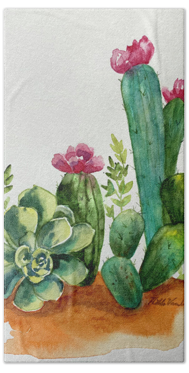 Cactus Hand Towel featuring the painting Prickly Cactus by Hilda Vandergriff