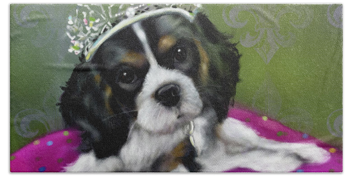 King Charles Spaniel Hand Towel featuring the pastel Princess Pippa by Mary Sparrow