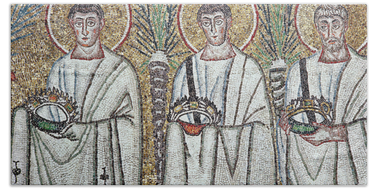Mosaic Hand Towel featuring the photograph Procession Of The Martyrs, Mosaic, Detail by Byzantine School
