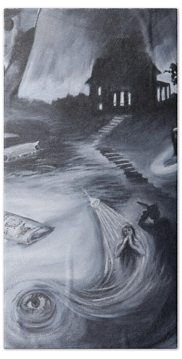 Black And White Bath Towel featuring the painting Psycho by Holly Stone