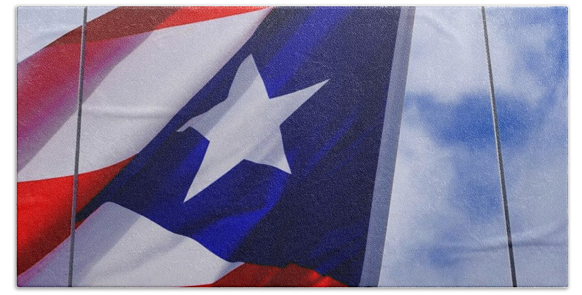 Puerto Rico Hand Towel featuring the photograph Puerto Rico Boat Flag by Debra Grace Addison