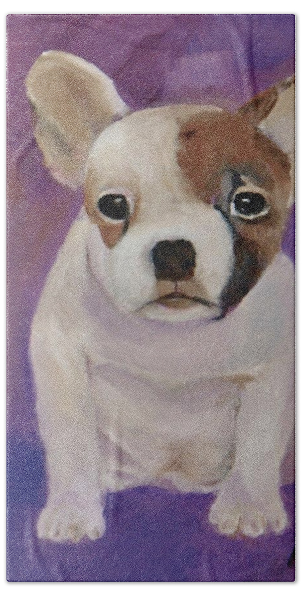 Boston Terrier Puppy Hand Towel featuring the painting Pure Sweetness by Nataya Crow