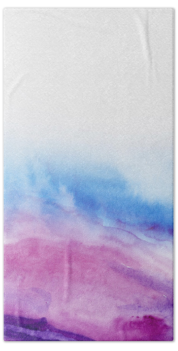 Landscape Hand Towel featuring the painting Purple and Blue Mountains Watercolor by Naxart Studio