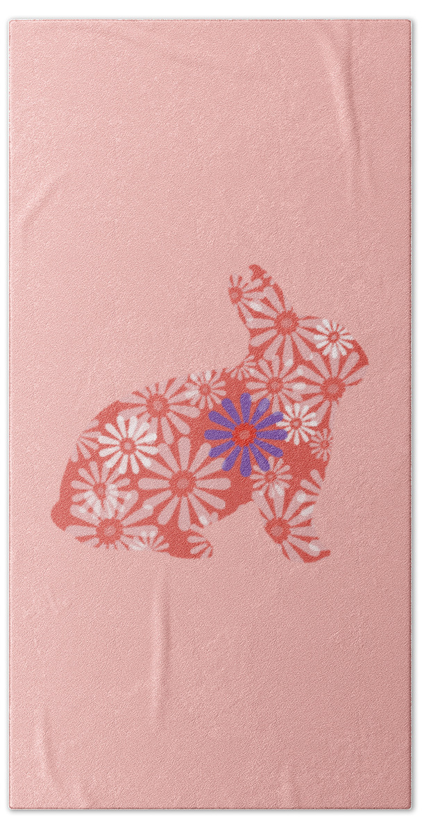 Rabbit Hand Towel featuring the digital art Purple and Coral Bunny III by Marianne Campolongo