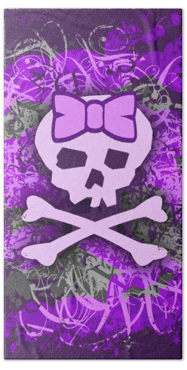 Purple Bath Towel featuring the digital art Purple Girly Skull Graphic by Roseanne Jones