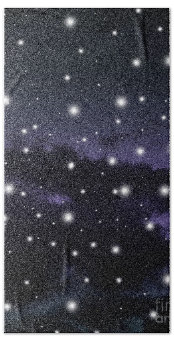 Collage Hand Towel featuring the digital art Purple Midnight Blue Cosmos Dream #1 #decor #art by Anitas and Bellas Art