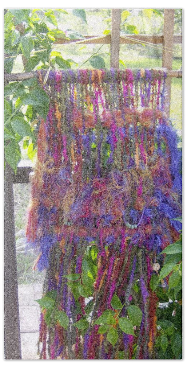 Weaving Bath Towel featuring the tapestry - textile Purple Weaving by Kay Shaffer