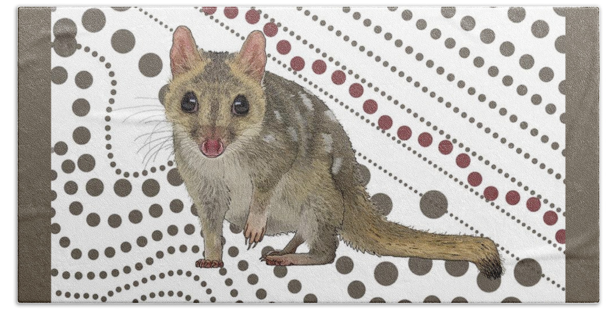 Q Is For Quoll Bath Towel featuring the drawing Q is for Quoll by Joan Stratton