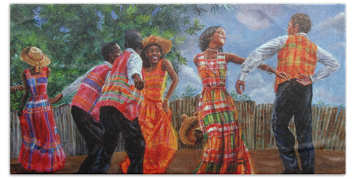 Caribbean Bath Towel featuring the painting Quadrille by Jonathan Gladding