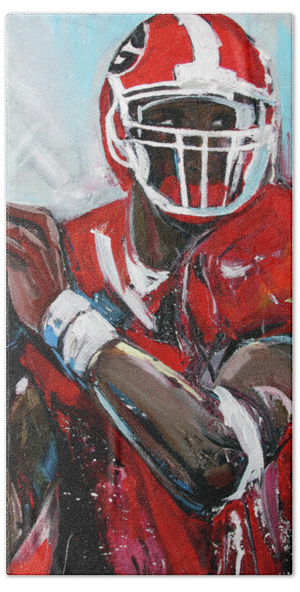 Uga Quarterback Hand Towel featuring the painting Quarterback by John Gholson