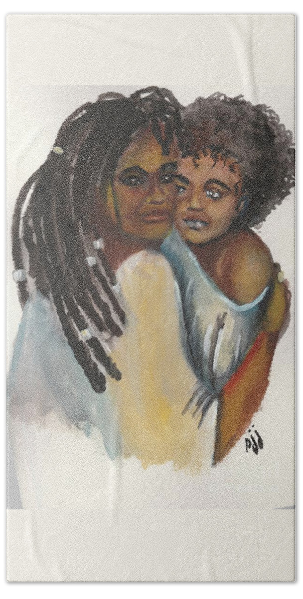 African-american Bath Towel featuring the painting Queen Love by Saundra Johnson