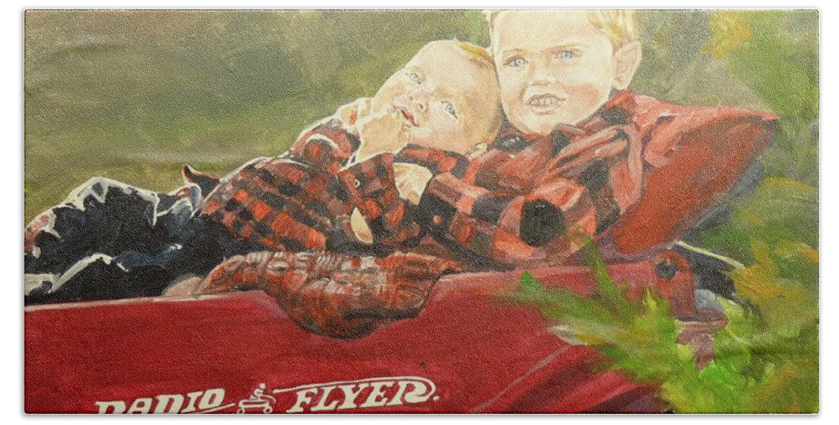 Portrait Hand Towel featuring the painting Radio Flyer by Bryan Bustard