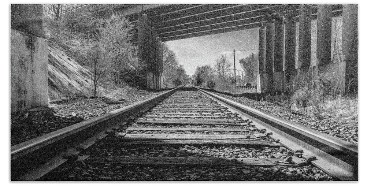 Moorestown Hand Towel featuring the photograph Railroad Tracks by Louis Dallara