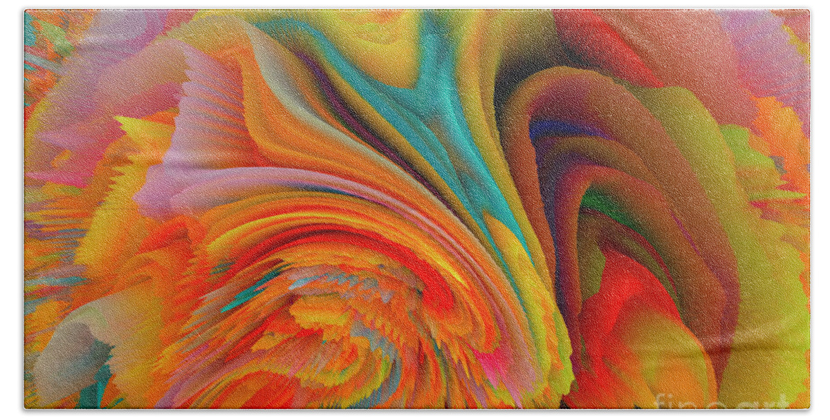 Rainbow Hand Towel featuring the mixed media A Flower In Rainbow Colors Or A Rainbow In The Shape Of A Flower 2 by Elena Gantchikova