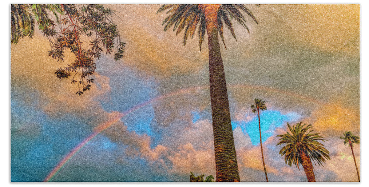 Rainbow Hand Towel featuring the photograph Rainbow Over The Palms by Gene Parks
