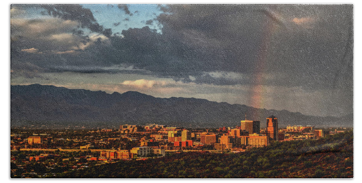 Tucson Bath Towel featuring the photograph Rainbow over Tucson by Chance Kafka