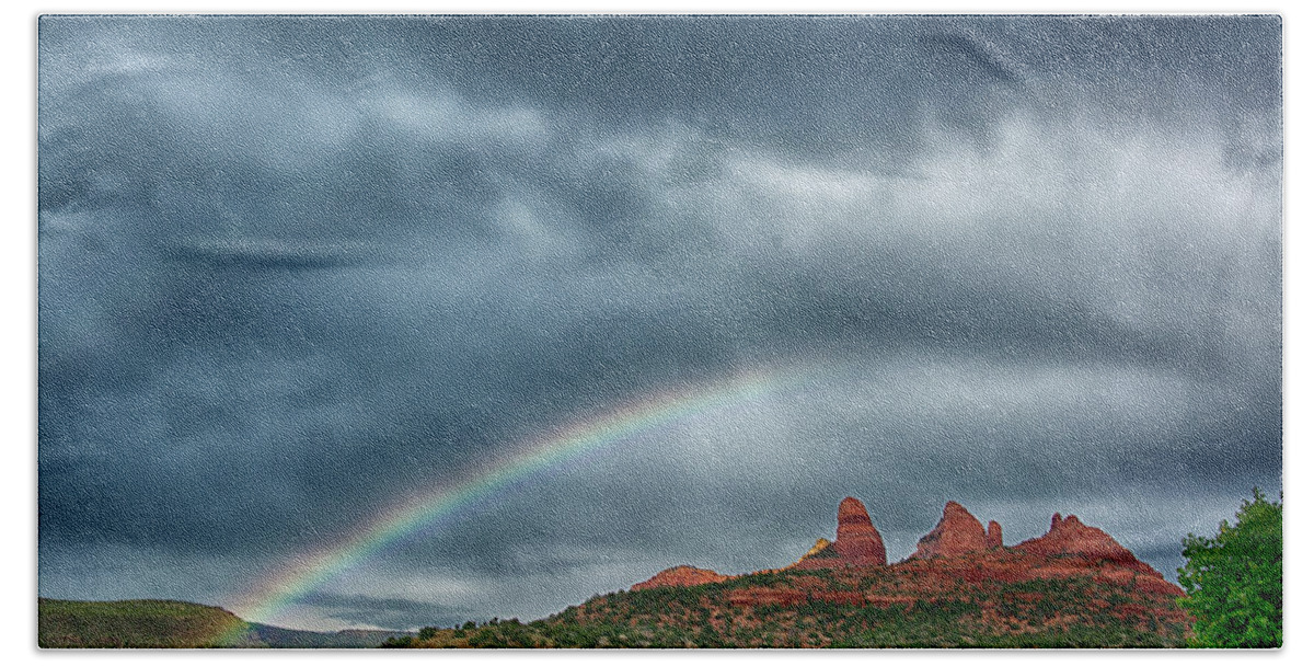 Sedona Hand Towel featuring the photograph Rainbow Over Uptown by Tom Kelly