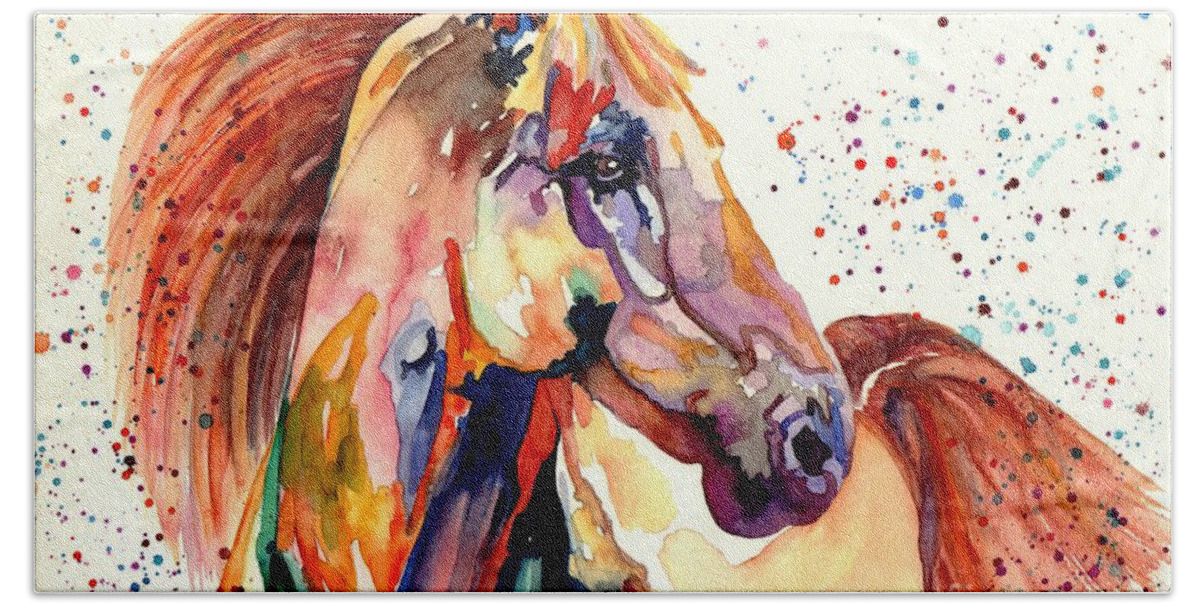 Watercolor Bath Sheet featuring the painting Rainy Horse by Suzann Sines