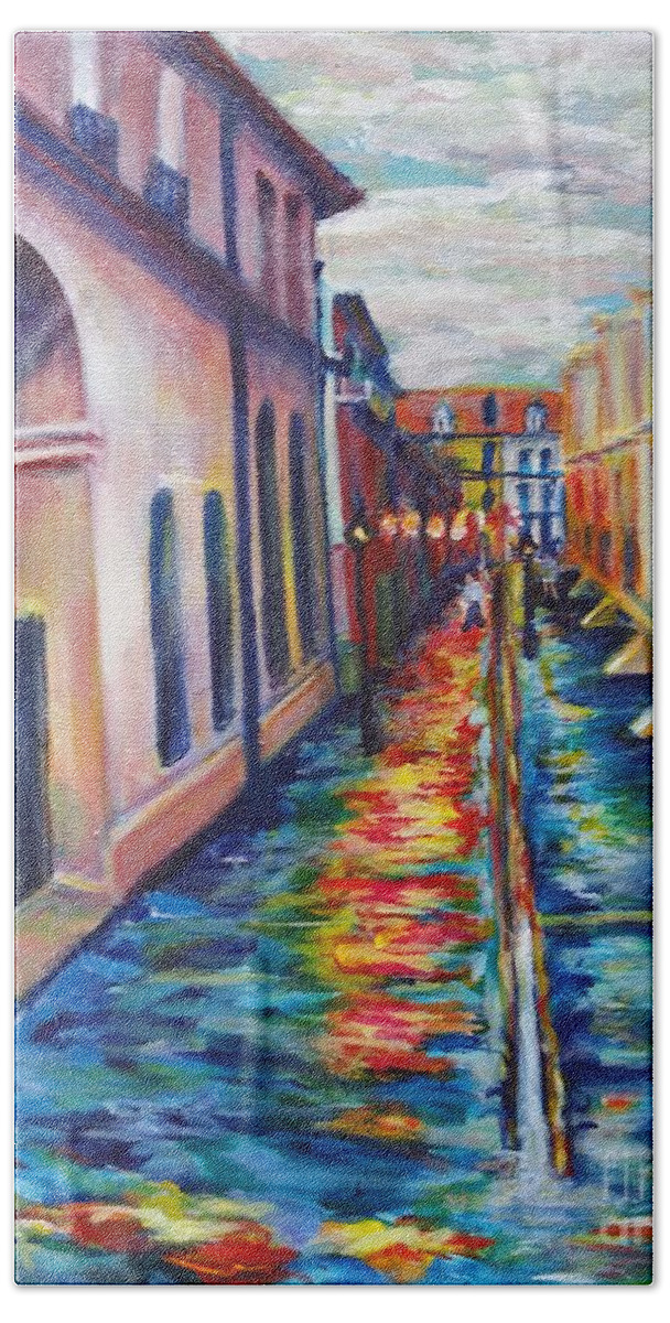 New Orleans Bath Towel featuring the painting Rainy Pirate Alley by Beverly Boulet