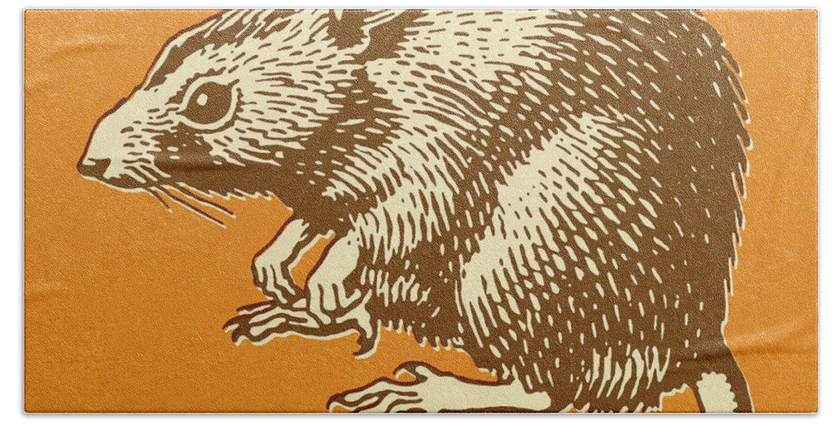 Animal Hand Towel featuring the drawing Rat on Orange Background by CSA Images