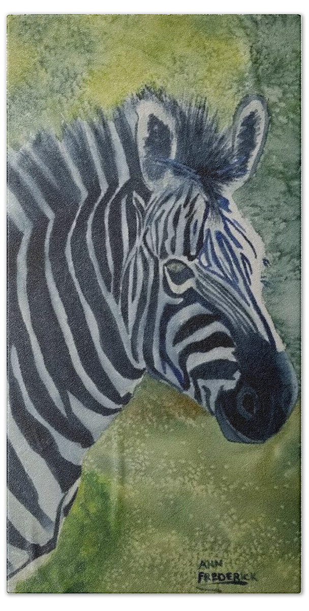 Zebra Hand Towel featuring the painting Real Head Turner by Ann Frederick