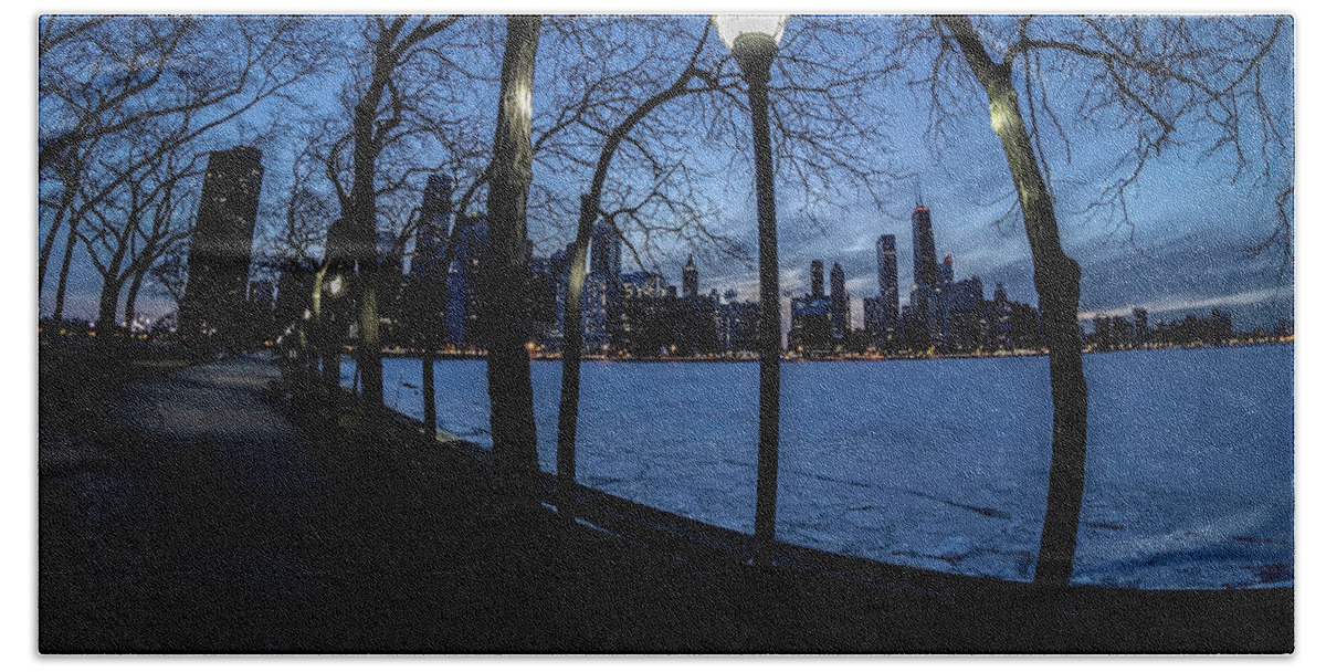 Chicago Skyline Bath Towel featuring the photograph really wide view of Chicago's lakefront by Sven Brogren