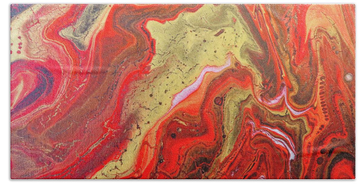 Abstract Bath Towel featuring the painting Red and Gold by Steve DaPonte