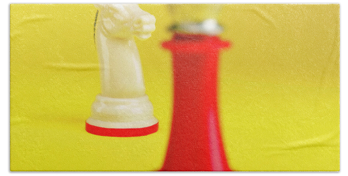 Battle Hand Towel featuring the drawing Red and White Chess Pieces by CSA Images