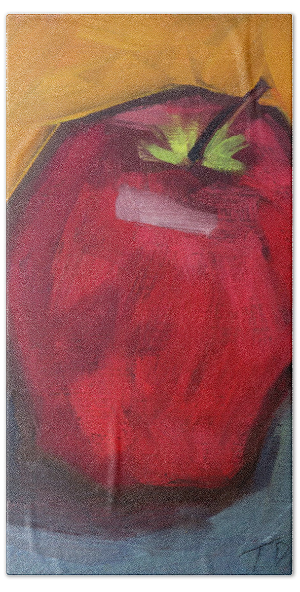 Red Hand Towel featuring the painting Red Apple 1 by Tara D Kemp