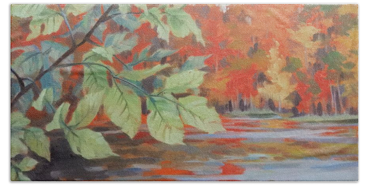 Landscape Bath Towel featuring the painting Red Autumn by K M Pawelec