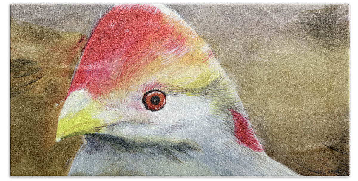 Nature Hand Towel featuring the painting Red Crested Turaco by Anil Nene