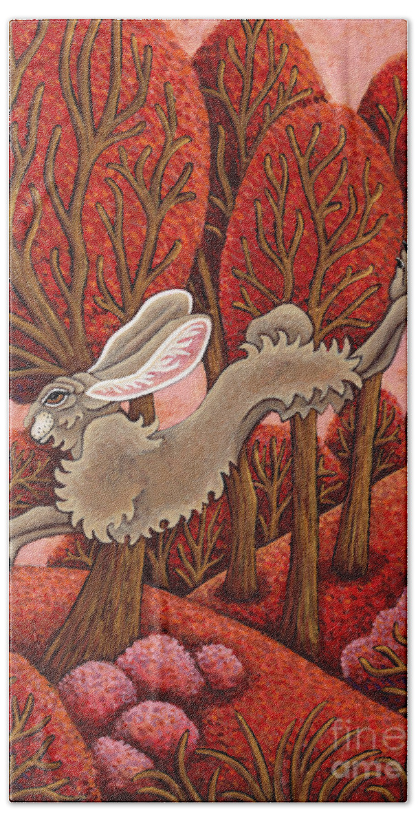 Hare Bath Towel featuring the painting Red Forest Run by Amy E Fraser