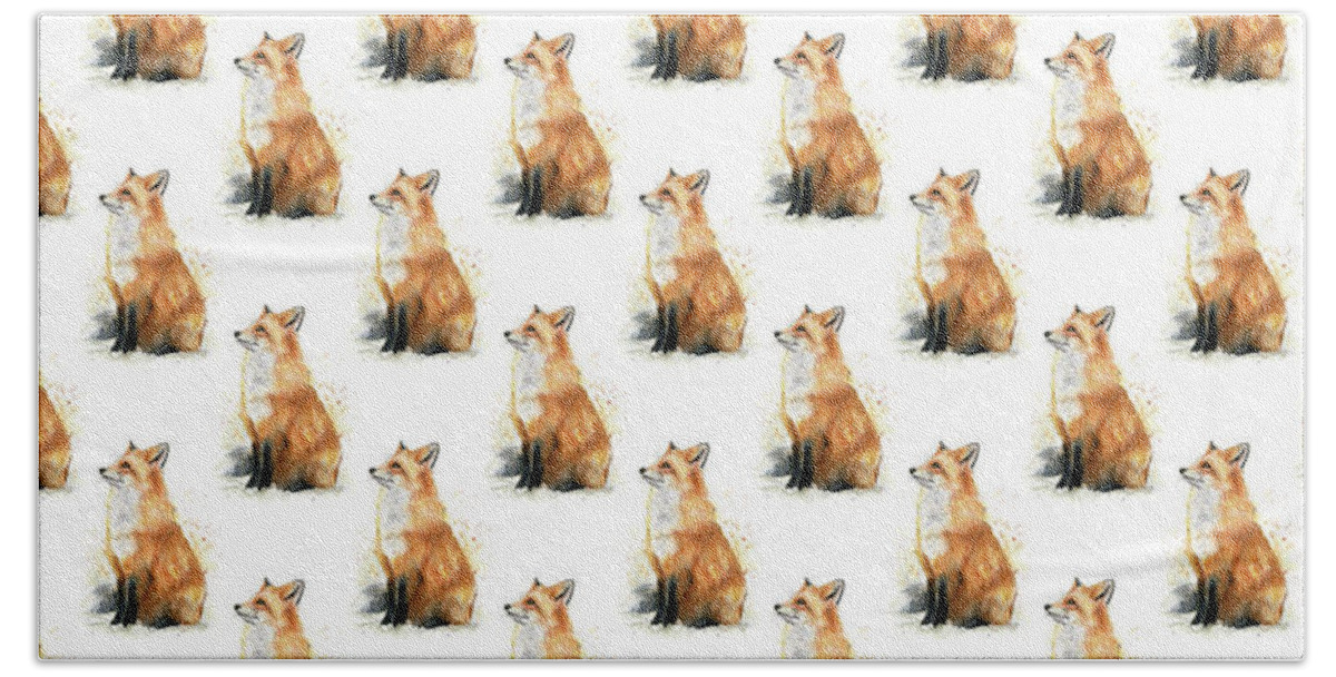 Watercolor Fox Bath Sheet featuring the painting Red Fox Watercolor Pattern by Olga Shvartsur