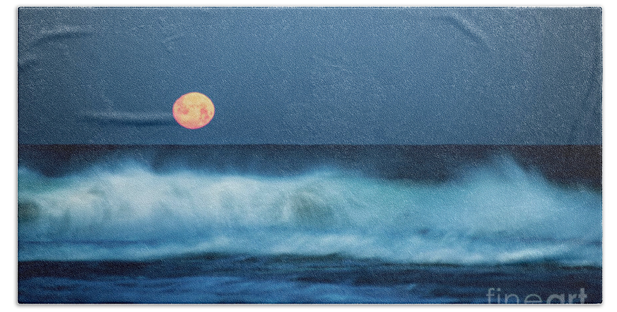 Moon Bath Towel featuring the photograph Red Moon by Hannes Cmarits