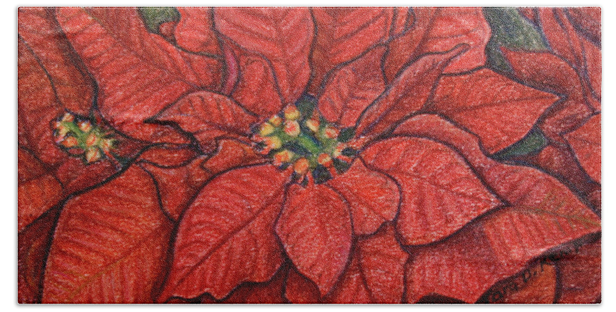 Red Hand Towel featuring the painting Red Poinsettia by Tara D Kemp