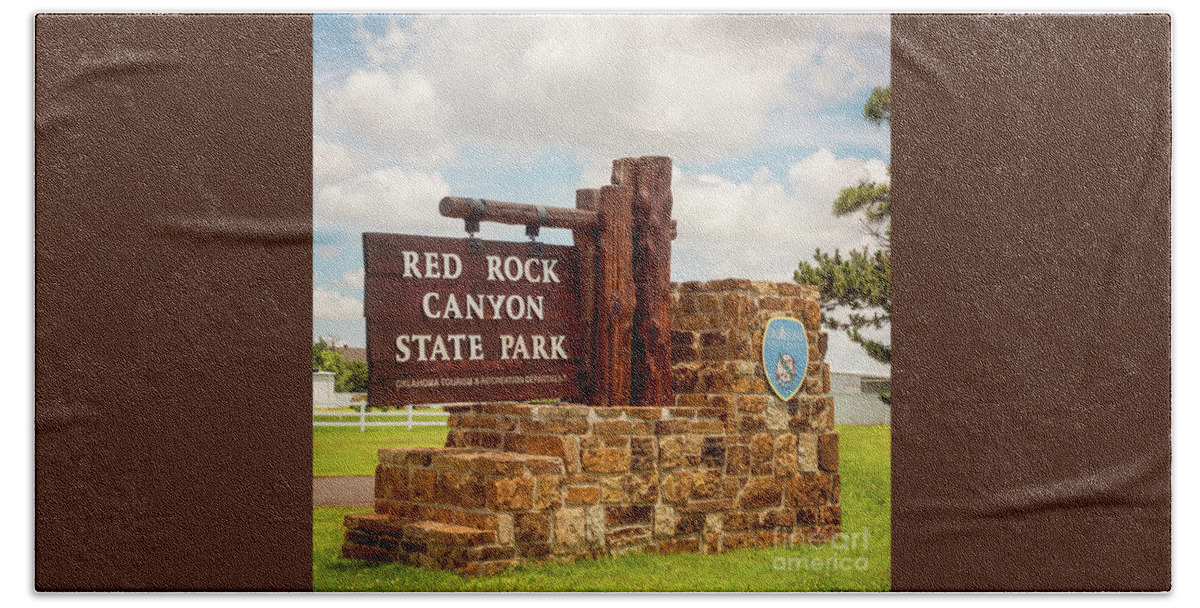 Red Rock Canyon State Park Bath Towel featuring the photograph Red Rock Canyon State Park Entrance Sign by Imagery by Charly