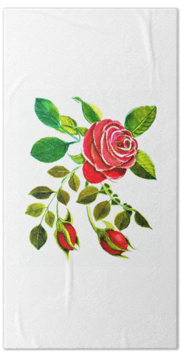 Red Bath Towel featuring the painting Red Rose Watercolor by Delynn Addams for Home Decor by Delynn Addams