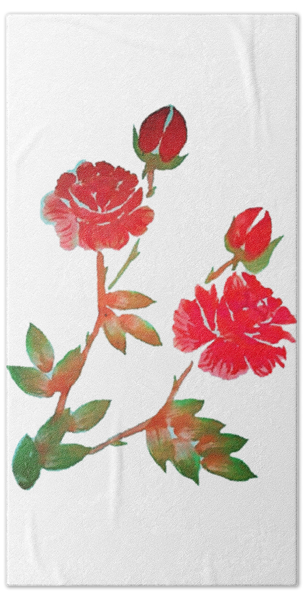 Red Bath Towel featuring the painting Red Rose Watercolor Transparent Background by Delynn Addams