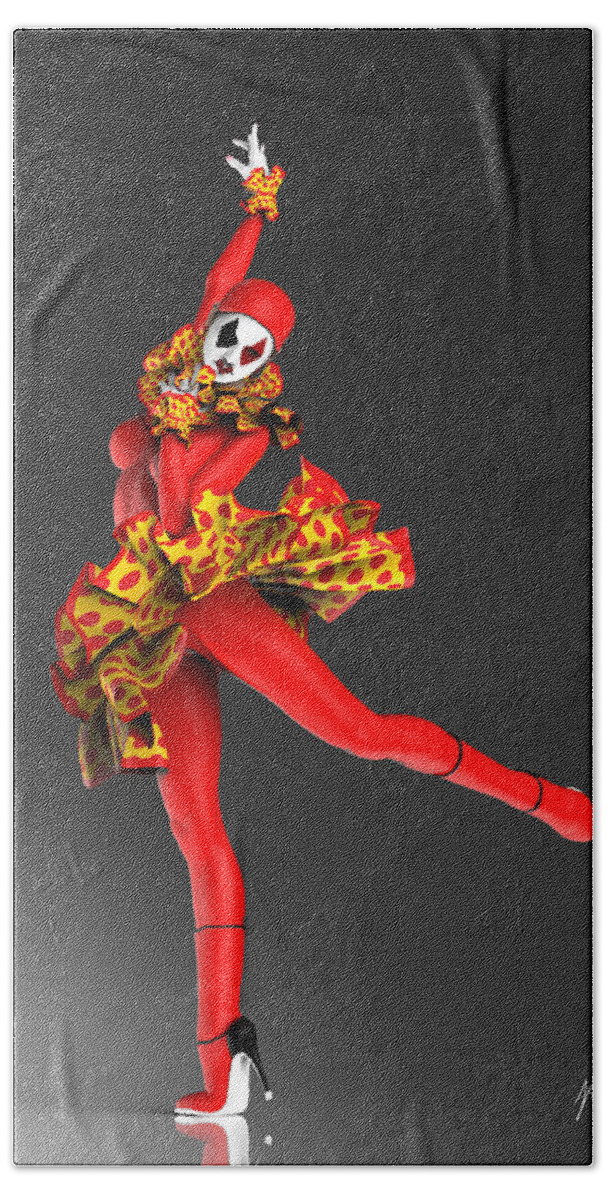 Model Hand Towel featuring the digital art Red Spanish Pierrette by Joaquin Abella