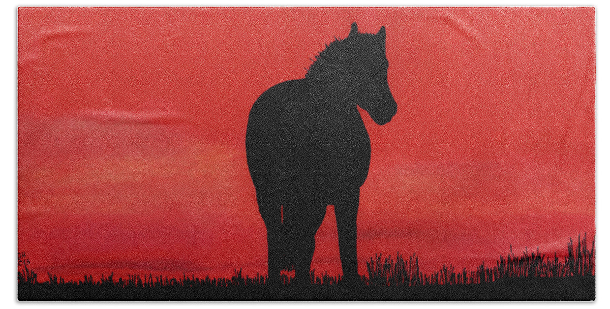 Horse Bath Towel featuring the drawing Red Sunset Horse by D Hackett