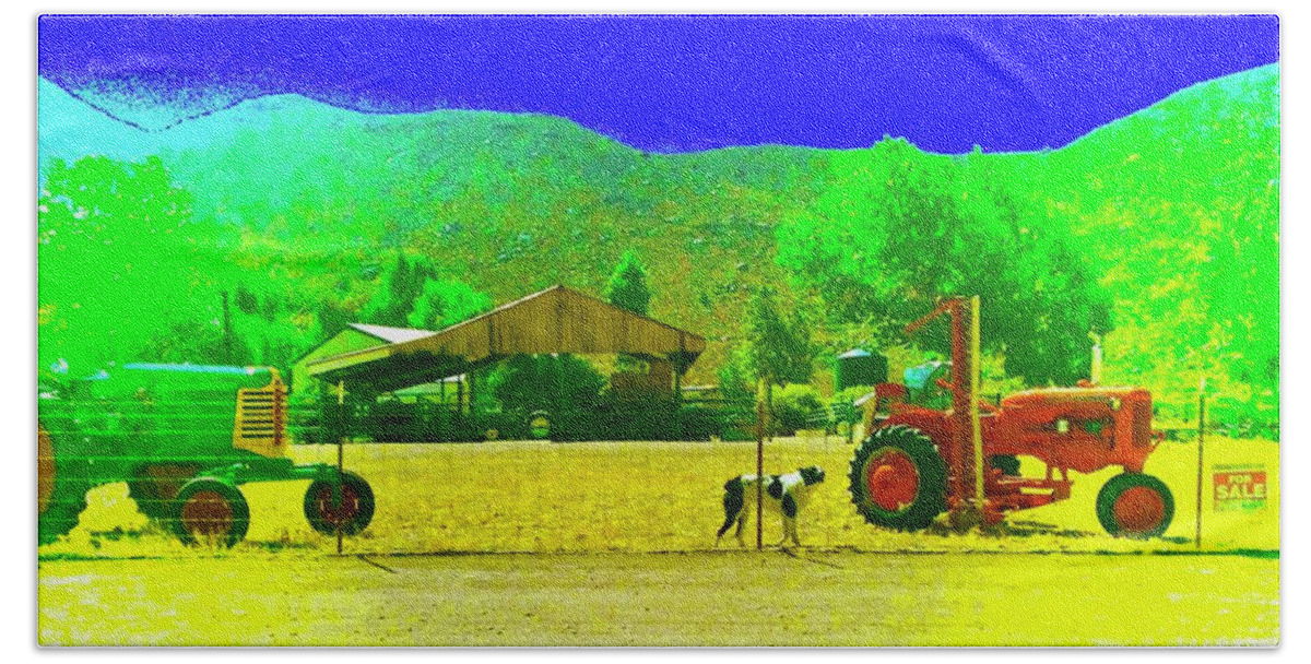 Farm Bath Towel featuring the photograph Red Tractor for Sale by Debra Grace Addison